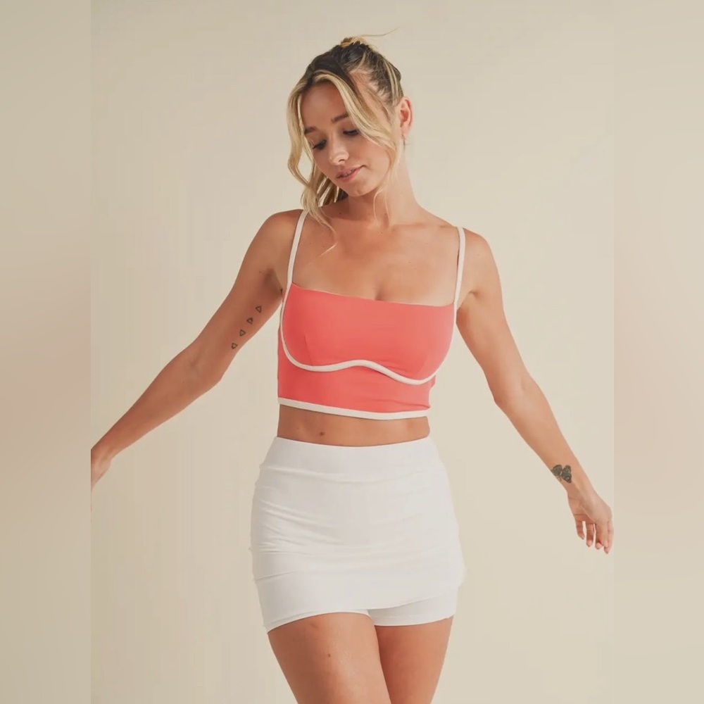 Pink/red athleisure Crop Top with piping contrast detail